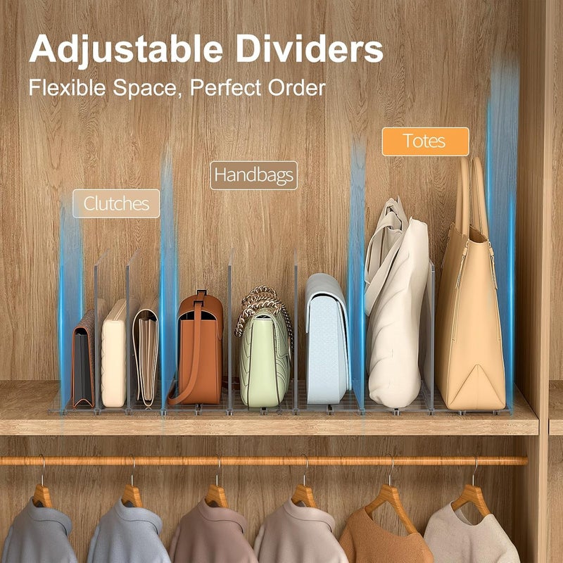 SortNStore Bag & Purse Organizer for Closet: Adjustable Clear Handbag Storage Shelf - Plastic Clutch Dividers for Closet Organizers and Storage - Keep Carteras & Pocketbook Upright - Image 3